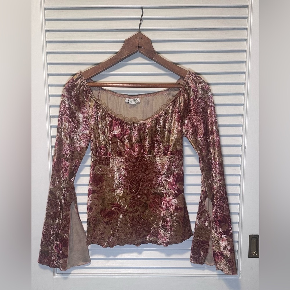 Vintage Y2K Self Esteem Paisley, Boho, Bell-sleeve top Small